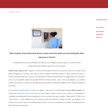 Maio Amarelo: Grupo Rodonaves abraça a causa e promove ações para conscientização sobre segurança no trânsito – Pitadas de Entretenimento