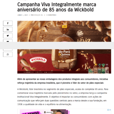 Campanha Viva Integralmente marca aniversário de 85 anos da Wickbold – Marcas Mais
