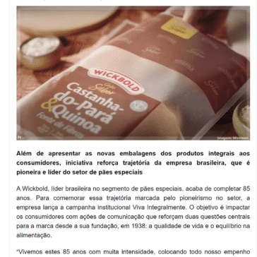 Campanha Viva Integralmente marca aniversário de 85 anos da Wickbold – Food Innovation