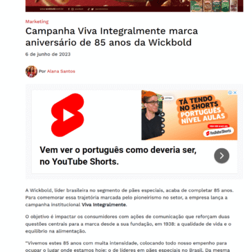 Campanha Viva Integralmente marca aniversário de 85 anos da Wickbold – Publicitários Criativos