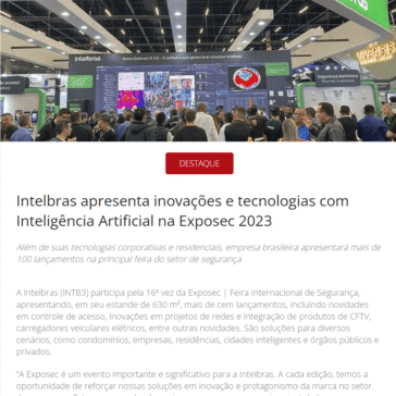 Intelbras apresenta inovações e tecnologias com Inteligência Artificial na Exposec 2023