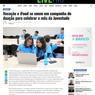 Vocação e iFood se unem em campanha de doação para celebrar o mês da Juventude – Revista Live Marketing