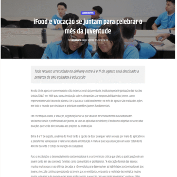 iFood e Vocação se juntam para celebrar o mês da Juventude – Propmark