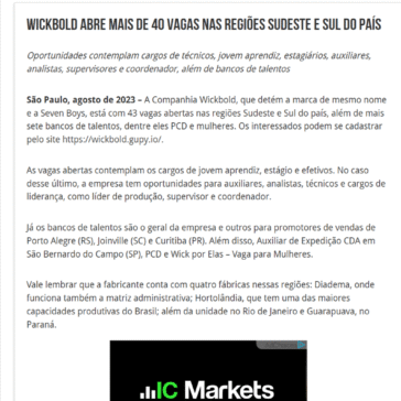 Wickbold abre mais de 40 vagas nas regiões Sudeste e Sul do país – 2A + Alimentos