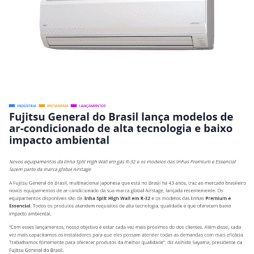 Fujitsu General do Brasil lança modelos de ar-condicionado de alta tecnologia e baixo impacto ambiental – Portal eletrolar