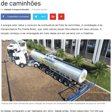 Energia solar reduz consumo de frota de caminhões – Transporte mundial