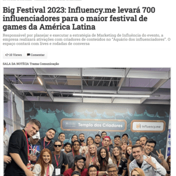 Big Festival 2023: Influency.me levará 700 influenciadores para o maior festival de games da América Latina – Itaquera em Notícias