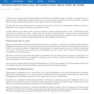 Pesquisa realizada pela Influency.me aponta que somente 37% dos influenciadores têm essa atividade como única fonte de renda – Além do Click