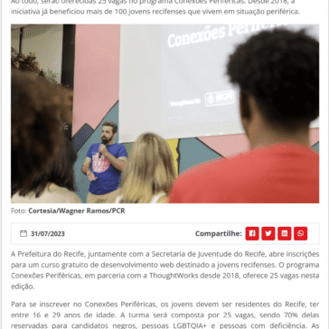 Prefeitura do Recife abre inscrições para curso gratuito de desenvolvimento web para jovens – CBN Recife