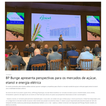 BP Bunge apresenta perspectivas para os mercados de açúcar, etanol e energia elétrica – Portal e TV Fator Brasil – Fator Brasil – Online
