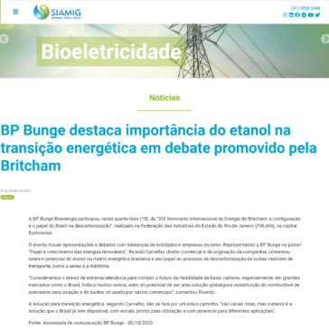 BP Bunge destaca importância do etanol na transição energética em debate promovido pela Britcham – Portal Siamig