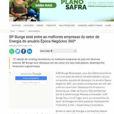 BP Bunge está entre as melhores empresas do setor de Energia do anuário Época Negócios 360º – Notícias Agrícolas