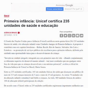 Primeira infância: Unicef certifica 235 unidades de saúde e educação – ISTOÉ – Online