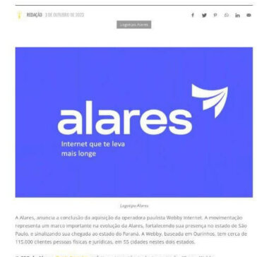 Alares conclui aquisição da Webby Internet – Ponto ISP