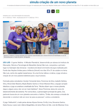 Estudantes de São Luís vencem maratona do Unicef ao criar game que simula criação de um novo planeta – iMirante