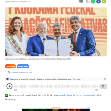 “Pagamento de uma dívida histórica”, diz Lula ao assinar medidas pela igualdade racial – Brasil 247