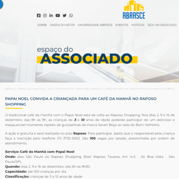 Papai Noel convida a criançada para um café da manhã no Raposo Shopping – Abrasce