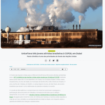 Unicef leva três jovens ativistas brasileiras à COP28, em Dubai – Agência Brasil
