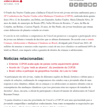 Unicef leva três jovens ativistas brasileiras à COP28, em Dubai – ISTOÉ – Online