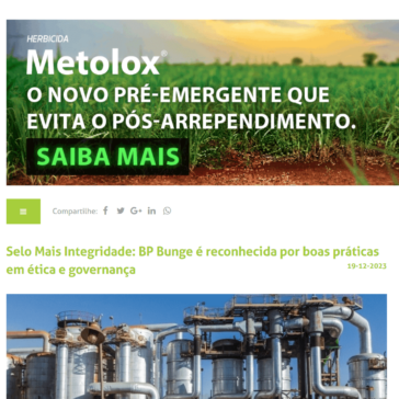 Selo Mais Integridade: BP Bunge é reconhecida por boas práticas em ética e governança – Cana Online