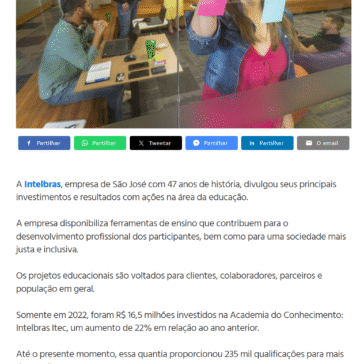 Intelbras investe R$ 16,5 mi em educação para promover capacitação de profissionais e desenvolvimento social – Jornal de Blumenau