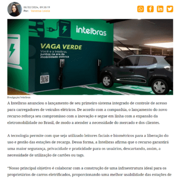 Intelbras lança sistema integrado para carregadores de veículos elétricos – Portal Solar