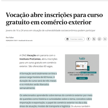 Vocação abre inscrições para curso gratuito em comércio exterior – Valor