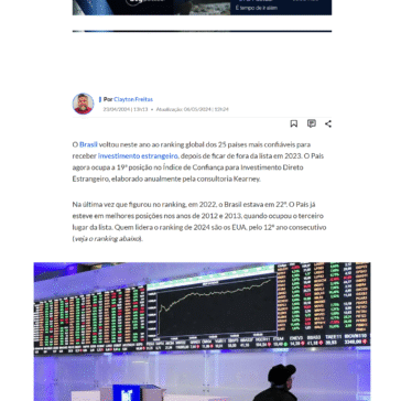 Brasil volta ao ranking dos 25 países mais atrativos para o investimento estrangeiro – Estadão