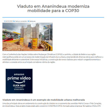 Viaduto em Ananindeua moderniza mobilidade para a COP30