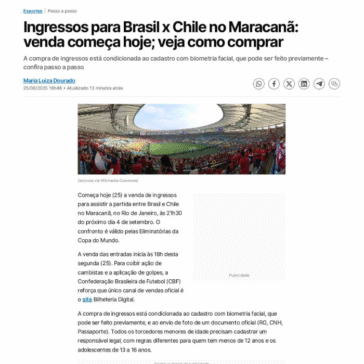 Ingressos para Brasil x Chile no Maracanã: venda começa hoje; veja como comprar