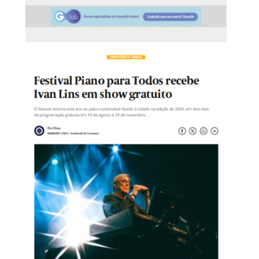 Festival Piano para Todos recebe Ivan Lins em show gratuito