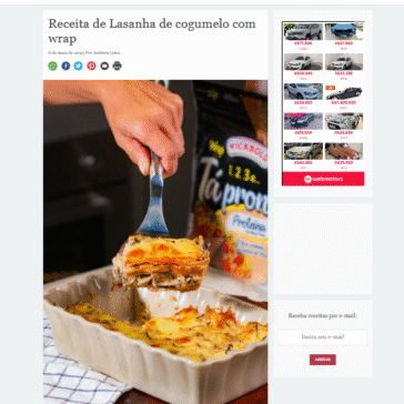 Receita de Lasanha de cogumelo com wrap