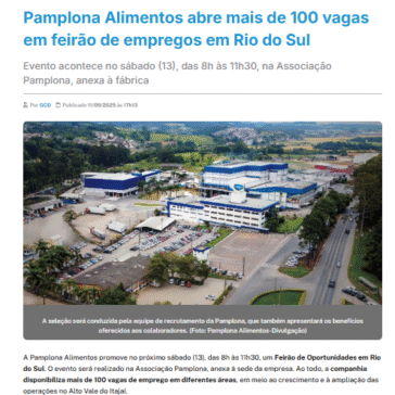 Pamplona abre mais de 100 vagas em feirão de emprego em Rio do Sul