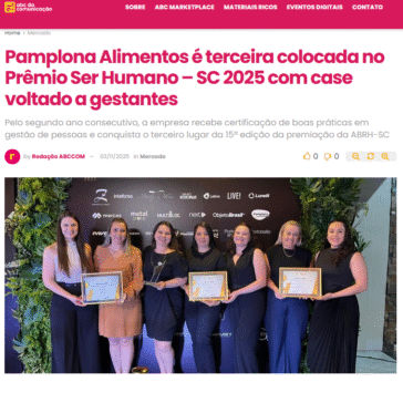 Pamplona Alimentos é terceira colocada no Prêmio Ser Humano – SC 2025 com case voltado a gestantes