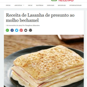 Receita de Lasanha de presunto ao molho bechamel