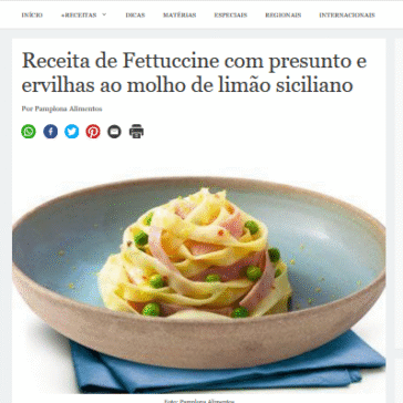 Receita de Fettuccine com presunto e ervilhas ao molho de limão siciliano