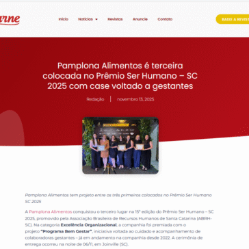 Pamplona Alimentos é terceira colocada no Prêmio Ser Humano – SC 2025 com case voltado a gestantes