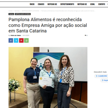 Pamplona Alimentos é reconhecida como Empresa Amiga por ação social em Santa Catarina