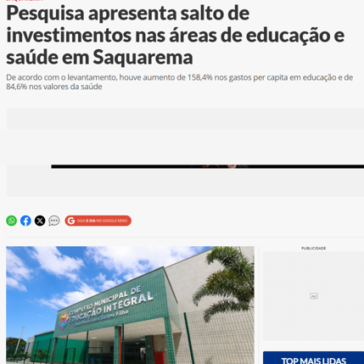 Pesquisa apresenta salto de investimentos nas áreas de educação e saúde em Saquarema