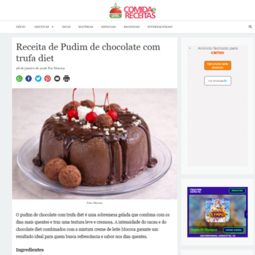Receita de Pudim de chocolate com trufa diet