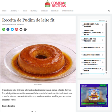 Receita de Pudim de leite fit