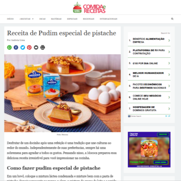 Receita de Pudim especial de pistache