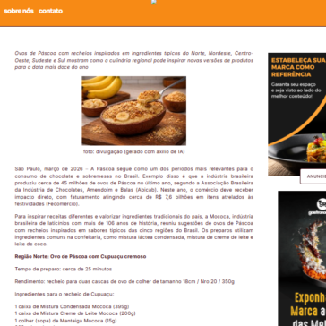 Sabores do Brasil na Páscoa: Mococa apresenta receitas inspiradas nas cinco regiões do país