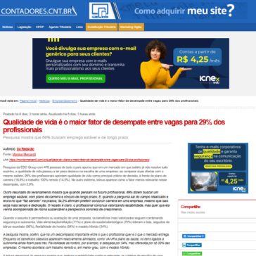 Qualidade de vida é o maior fator de desempate entre vagas para 29% dos profissionais