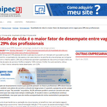 Qualidade de vida é o maior fator de desempate entre vagas para 29% dos profissionais