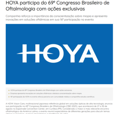 HOYA participa do 69º Congresso Brasileiro de Oftalmologia com ações exclusivas – OpticaNet