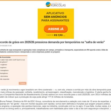 Safra recorde de grãos em 2025/26 pressiona demanda por temporários na “safra de verão”