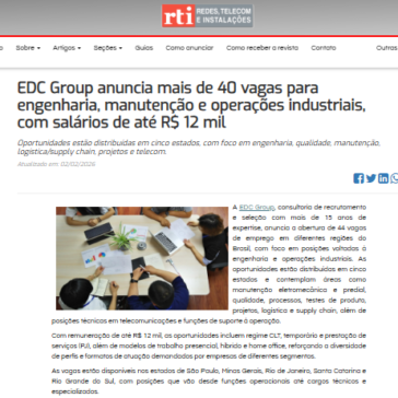 EDC Group anuncia mais de 40 vagas para engenharia, manutenção e operações industriais, com salários de até R$ 12 mil