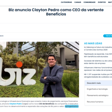 Biz anuncia Clayton Pedro como CEO da vertente Benefícios – RH Pra Você