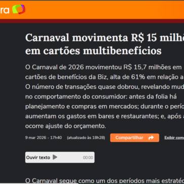 Carnaval movimenta R$ 15 milhões em cartões multibenefícios – Terra
